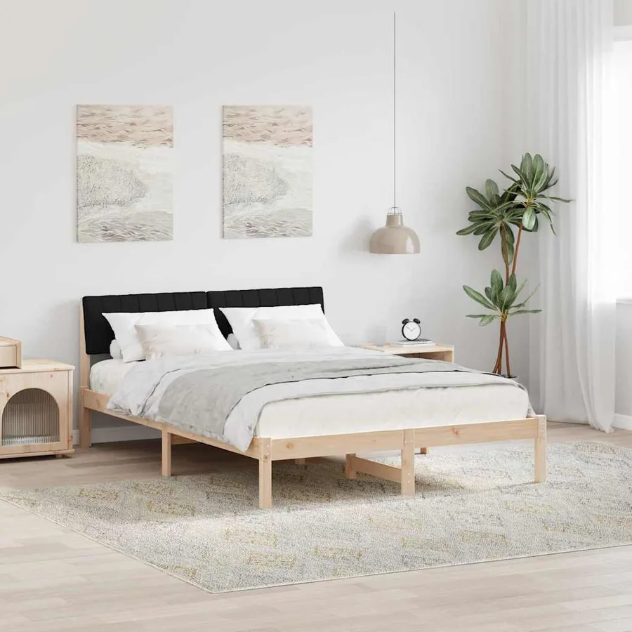 Cadre de lit Marron et noir 135 x 190 cm Bois massif en pin