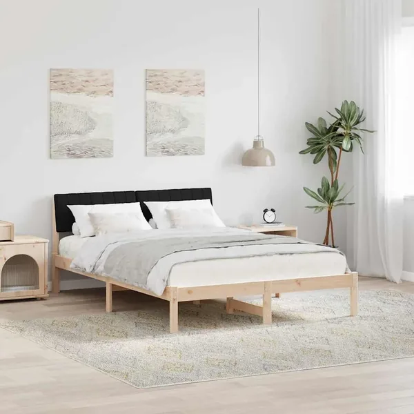 Cadre de lit Marron et noir 135 x 190 cm Bois massif en pin