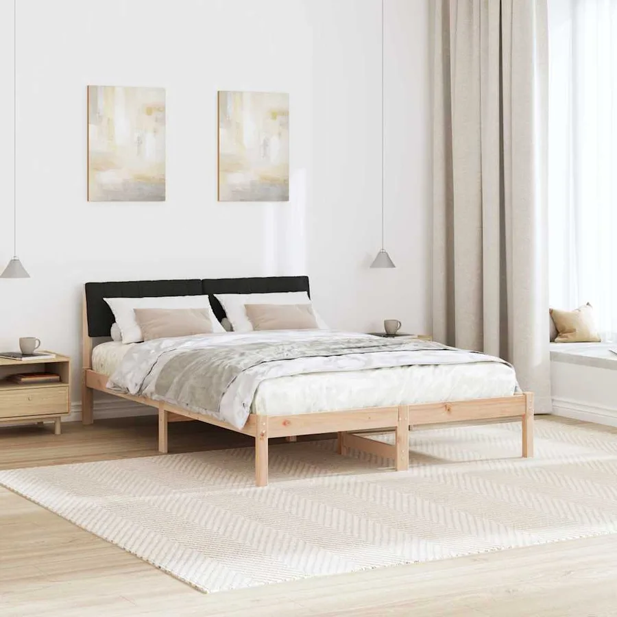 Cadre de lit Marron et noir 135 x 190 cm Bois massif en pin - 4