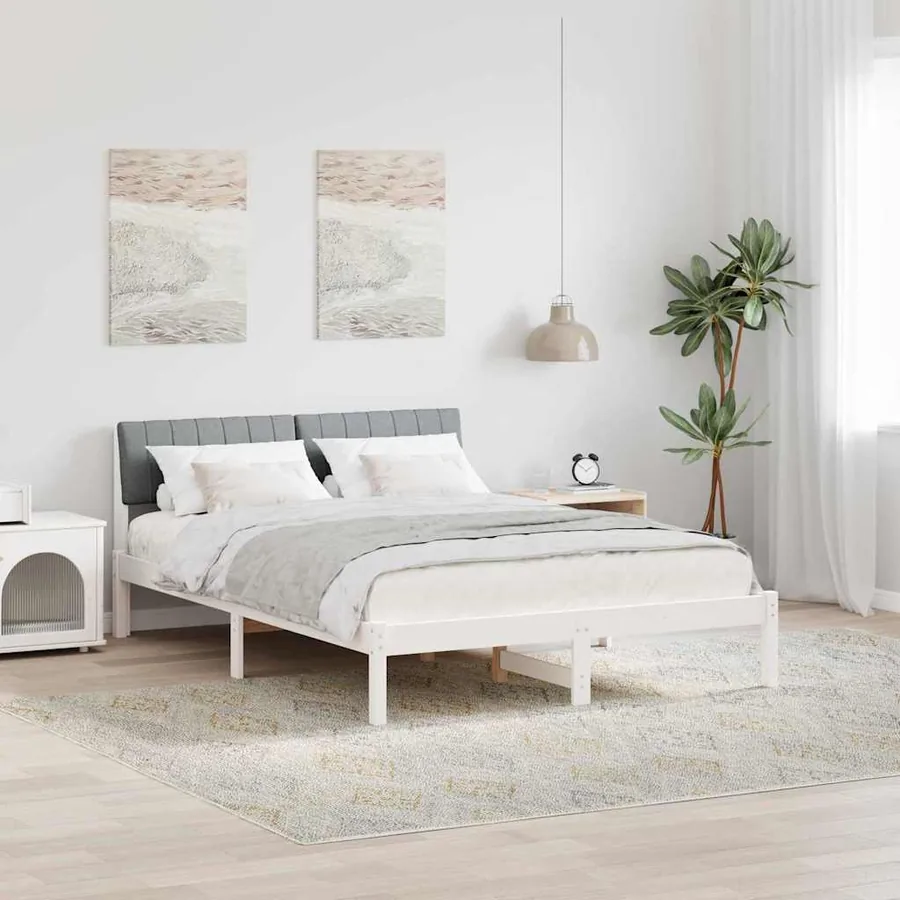 Cadre de lit avec tête de lit Blanc et gris clair 135 x 190 cm