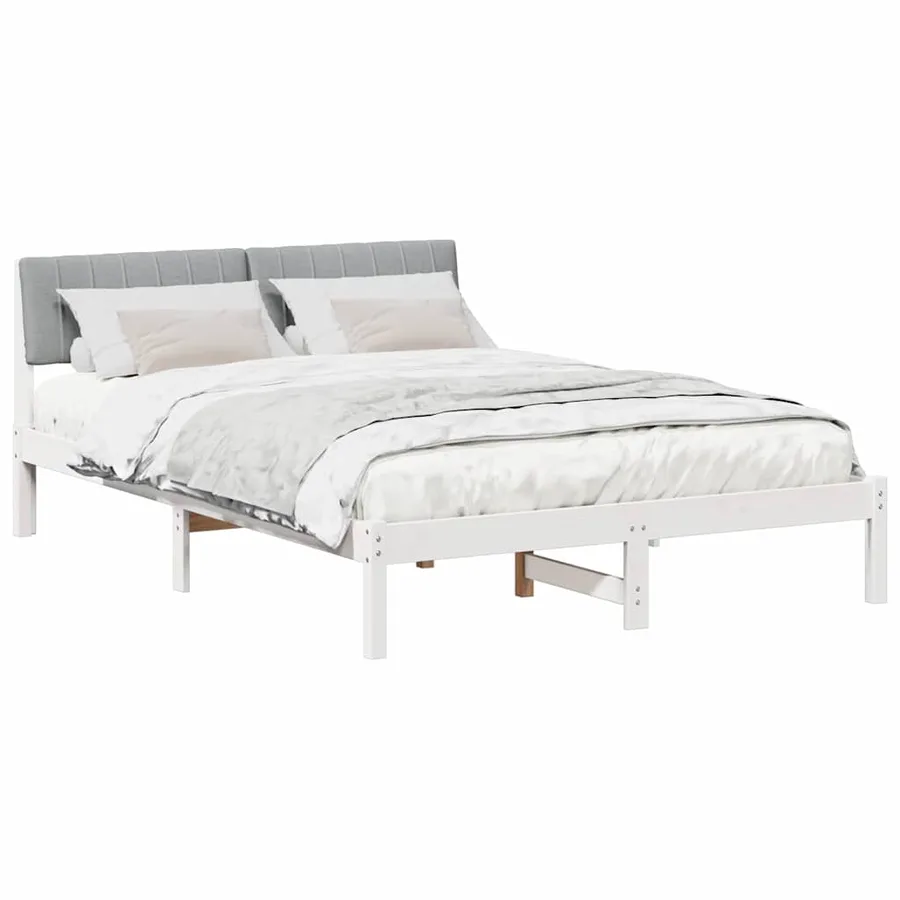 Cadre de lit avec tête de lit Blanc et gris clair 135 x 190 cm - 3