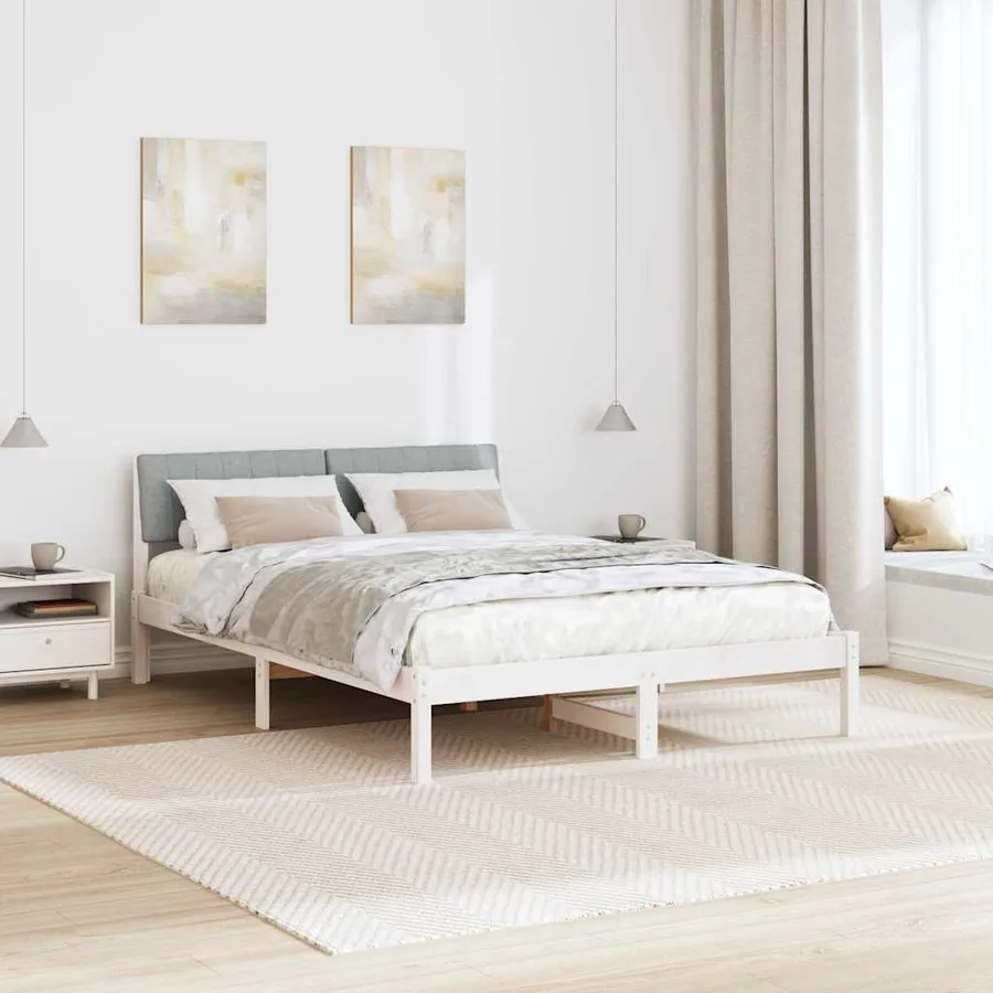 Cadre de lit avec tête de lit Blanc et gris clair 135 x 190 cm - 4
