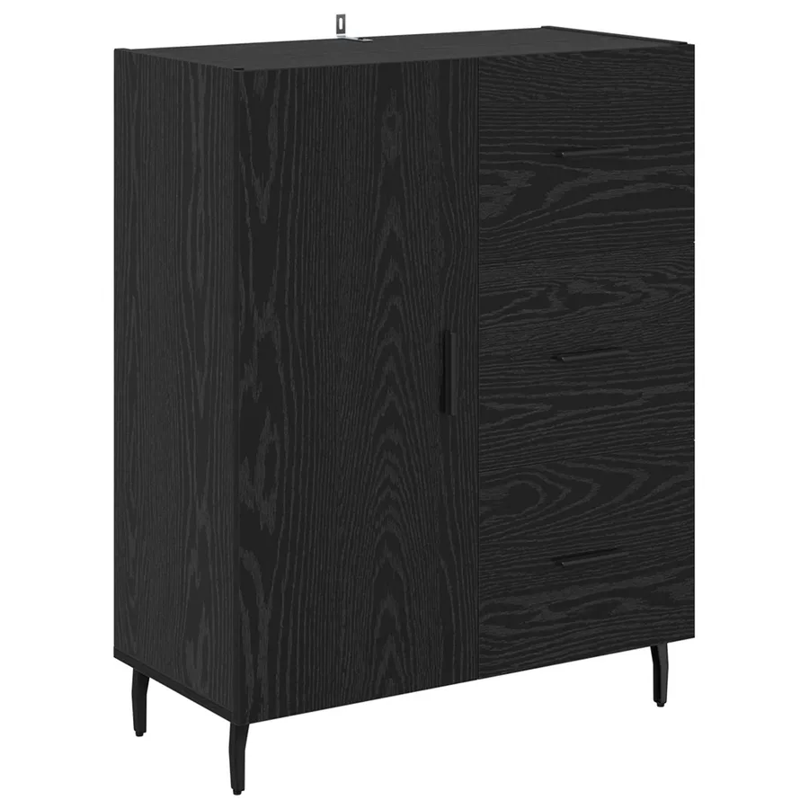 Buffet Chêne noir 69,5 x 34 x 90 cm Bois d'ingénierie et fer - 2