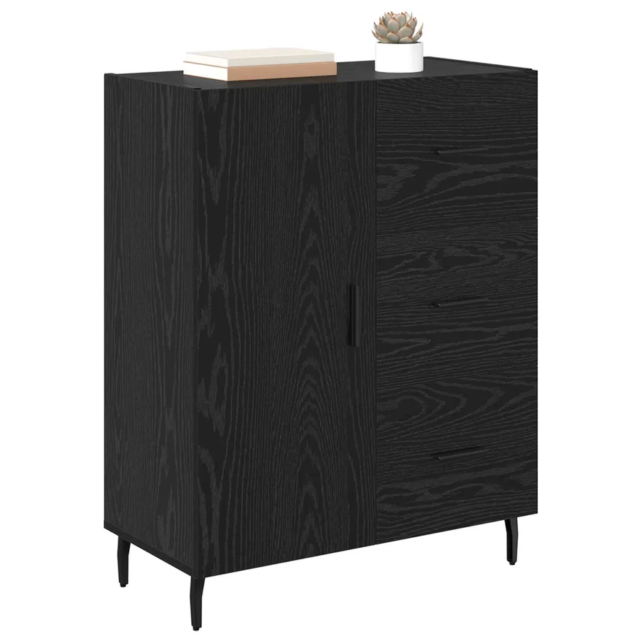 Buffet Chêne noir 69,5 x 34 x 90 cm Bois d'ingénierie et fer - 3