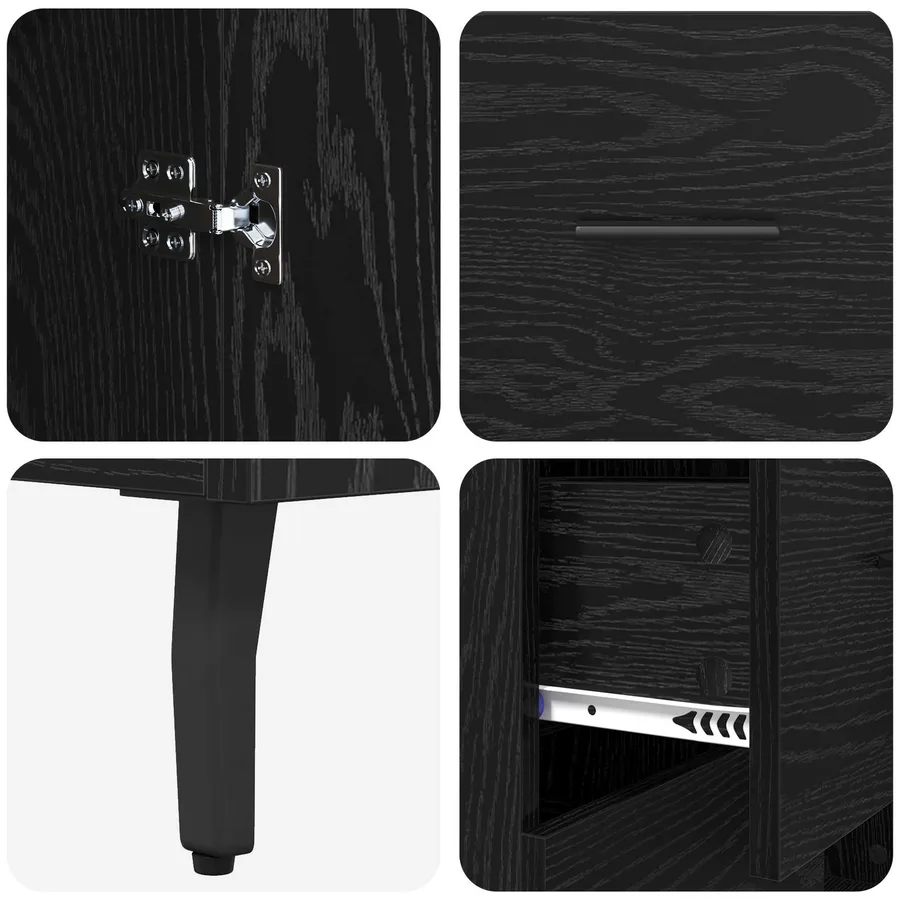 Buffet Chêne noir 69,5 x 34 x 90 cm Bois d'ingénierie et fer - 9