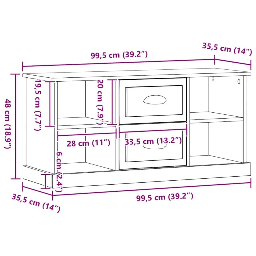 Meuble TV 99,5 x 35,5 x 48 cm Chêne artisanal Bois d'ingénierie - 12