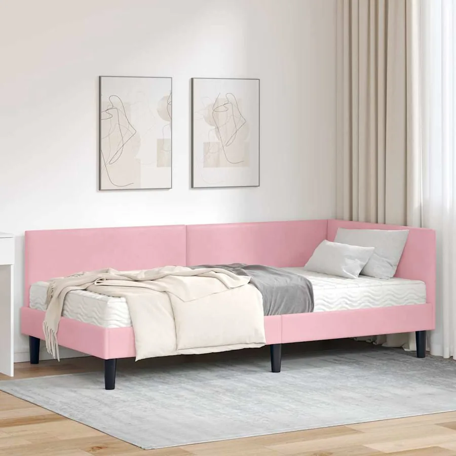 Cadre de lit d'angle avec matelas Autre 2 pcs Gris Velours