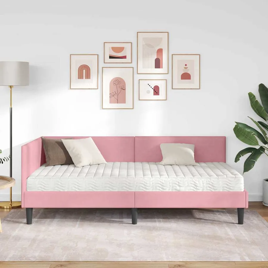 Cadre de lit d'angle avec matelas Autre 2 pcs Gris Velours - 3