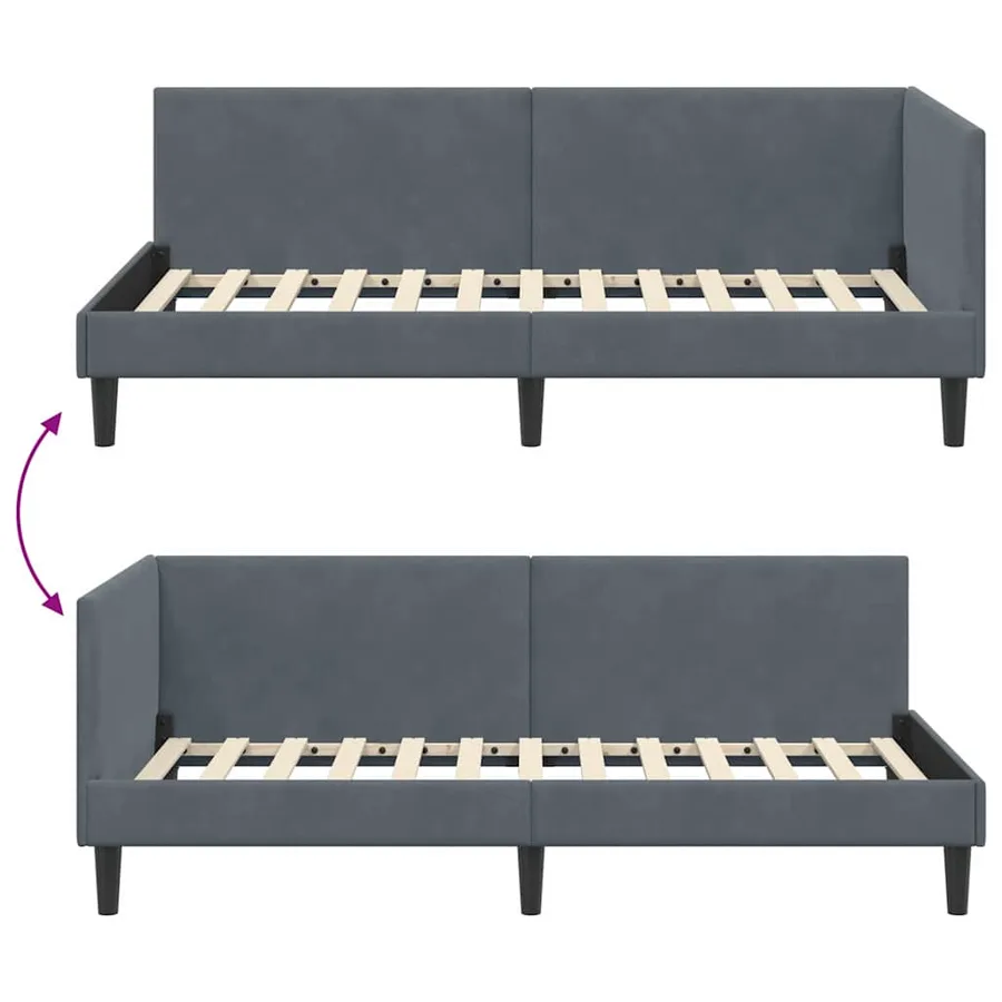Cadre de lit d'angle Gris foncé 80 cm x 200 cm Velours - 9