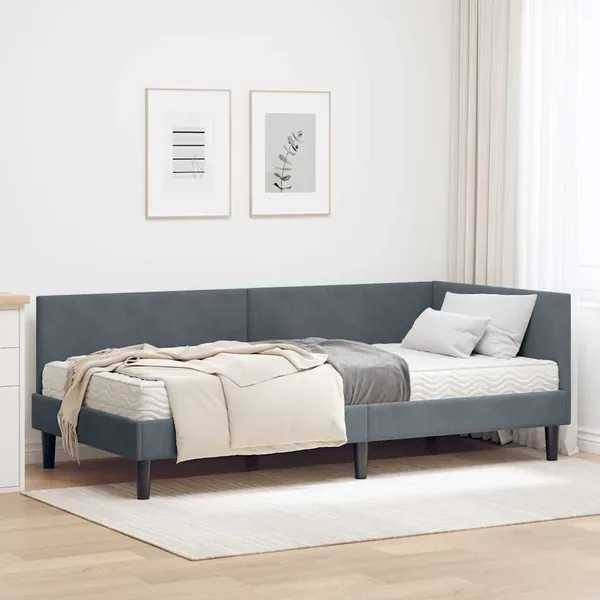 Cadre de lit d'angle avec matelas Autre 2 pcs Gris Velours
