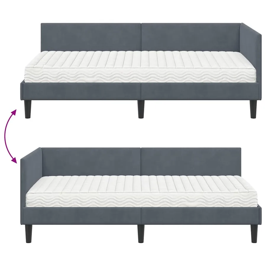 Cadre de lit d'angle avec matelas Autre 2 pcs Gris Velours - 12