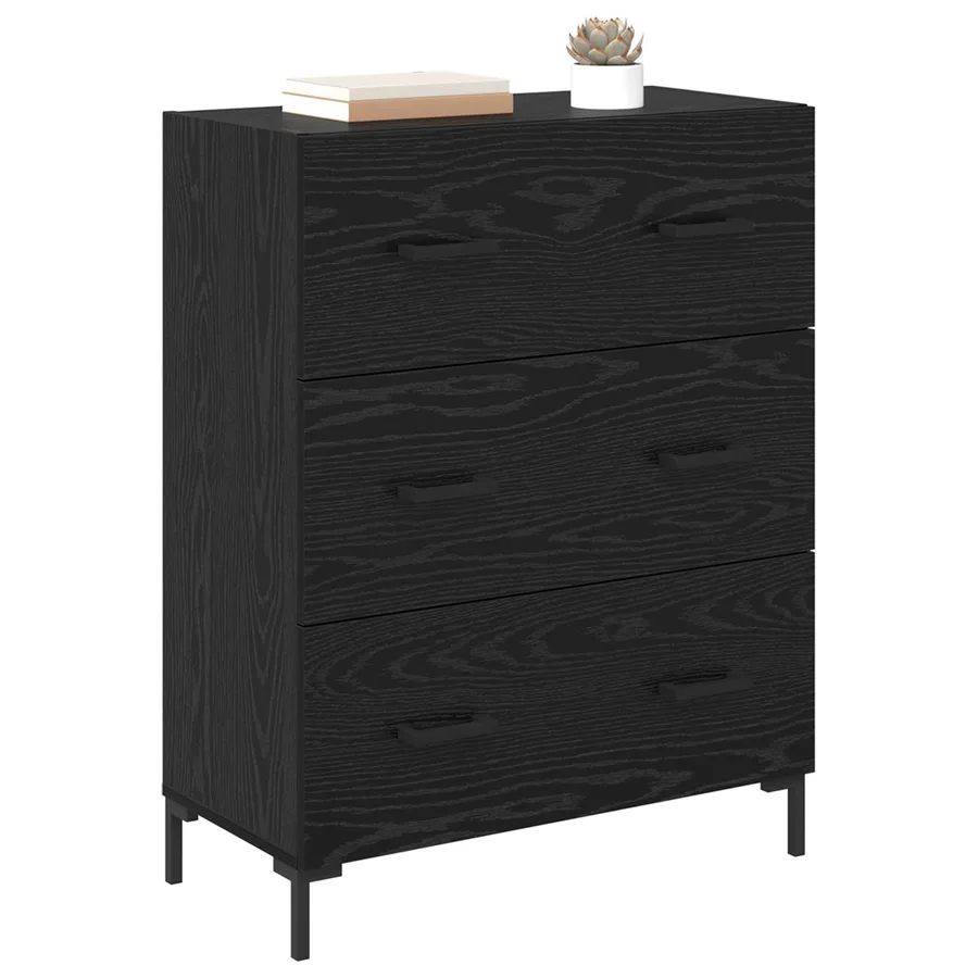Buffet Chêne noir 69,5 x 34 x 90 cm Bois d'ingénierie et fer - 3