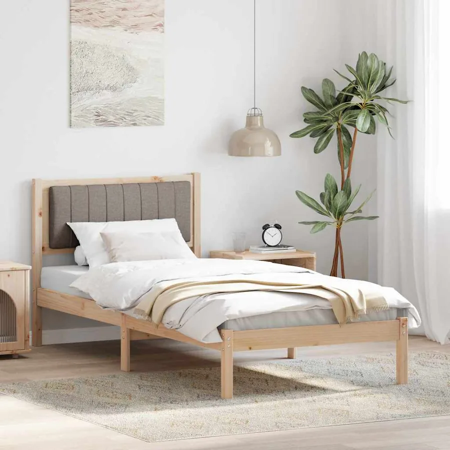Cadre de lit avec tête de lit rembourrée Taupe 90 x 200 cm