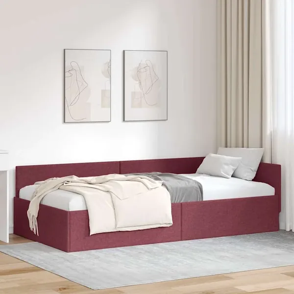 Cadre de lit d'angle Bordeaux 90 cm x 190 cm tissu