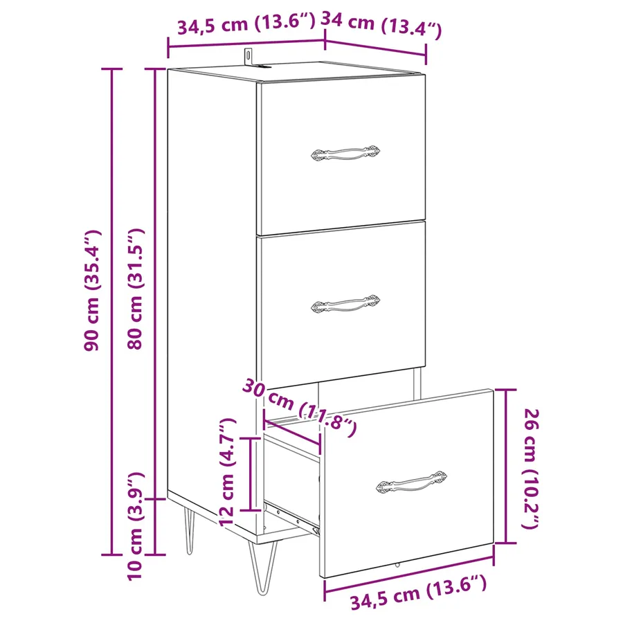 Buffet chêne artisanal 34 x 34,5 x 90 cm Bois d'ingénierie - 14