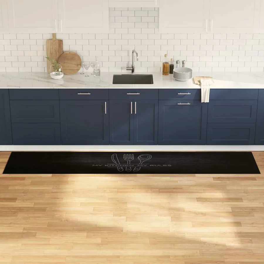 Tapis de Cuisine Couverts Noir 300 x 60 cm Velours