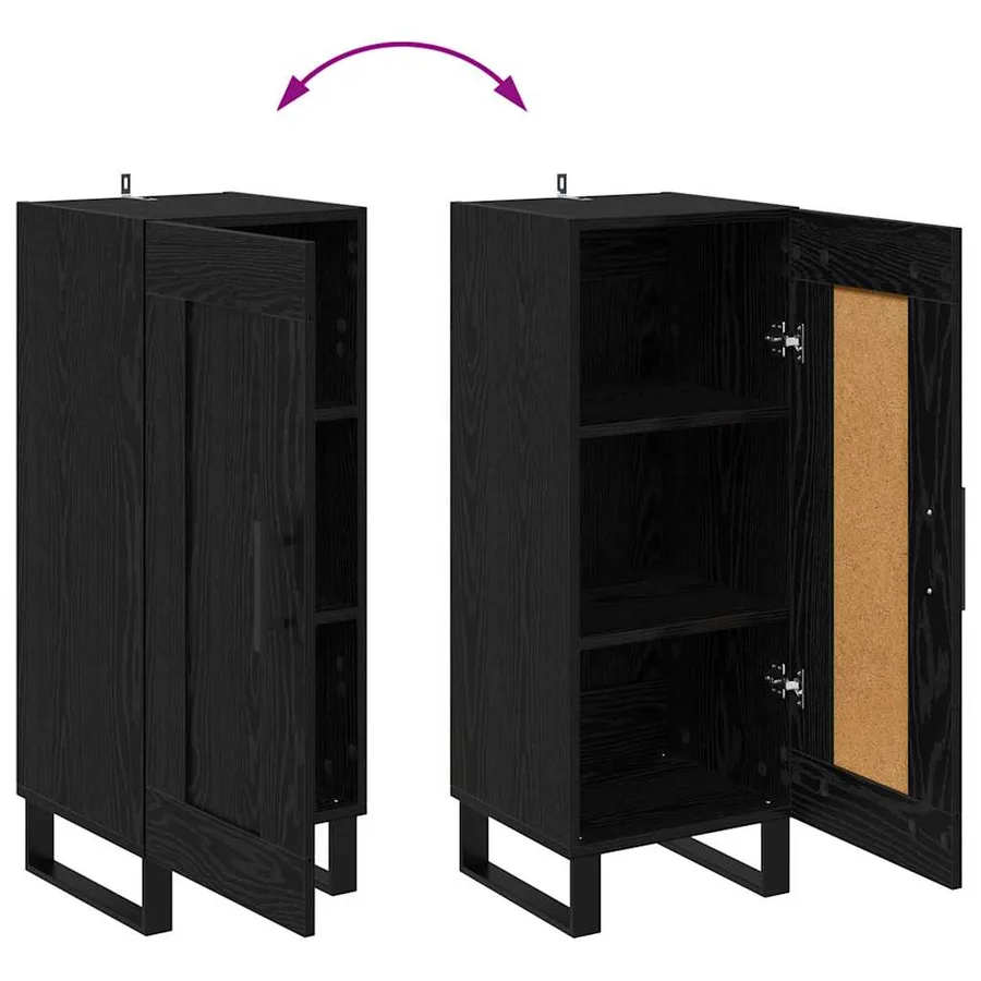 Buffet Chêne noir 34,5 x 34 x 90 cm Bois d'ingénierie et fer - 12