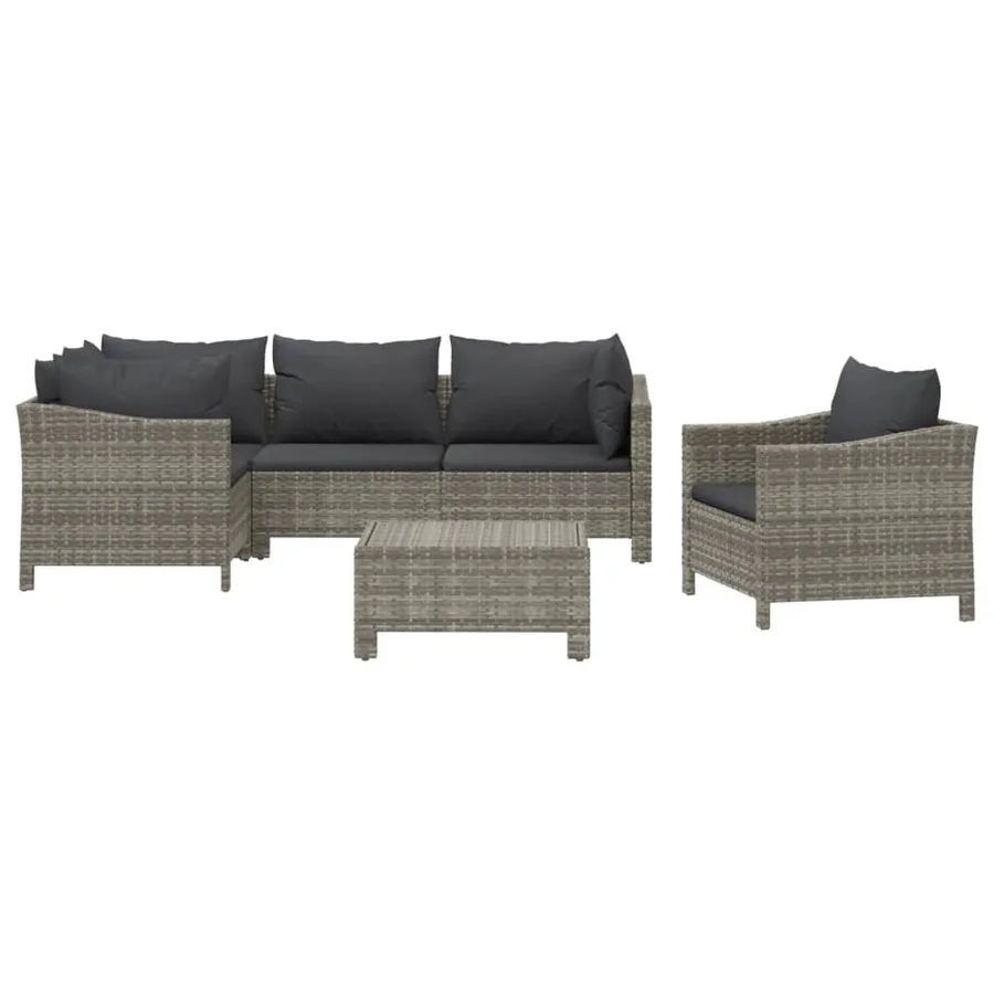 Salon de jardin 6 pcs avec coussins Gris Résine tressée - 3
