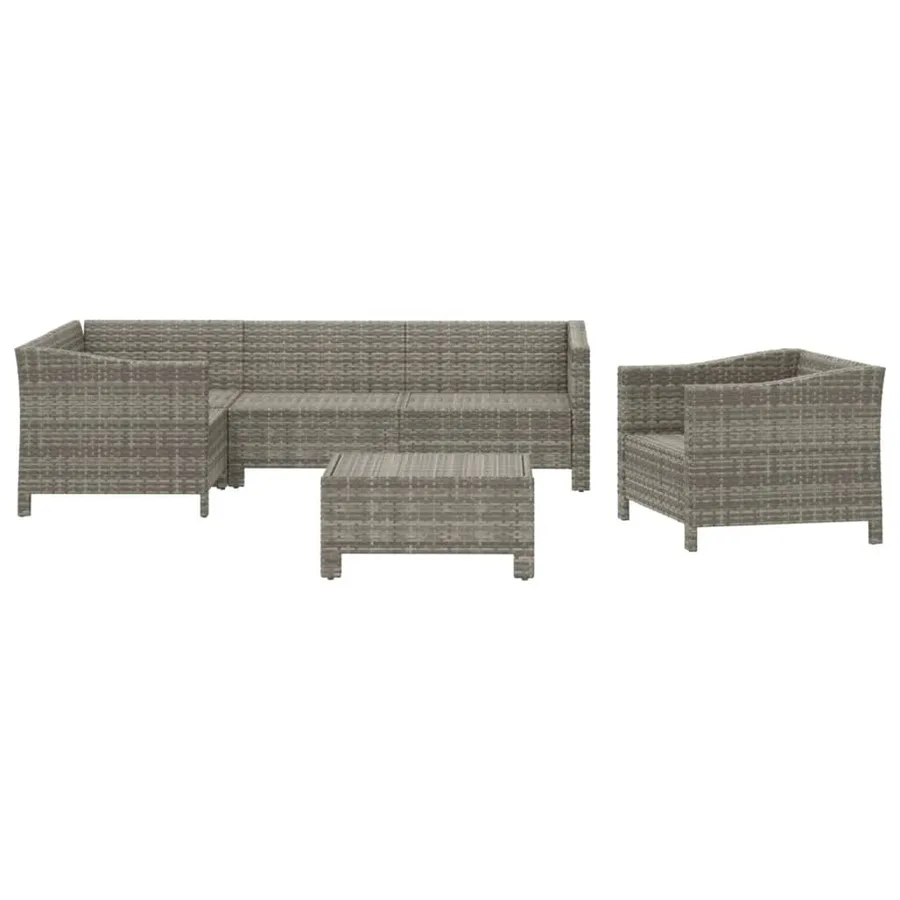 Salon de jardin 6 pcs avec coussins Gris Résine tressée - 4
