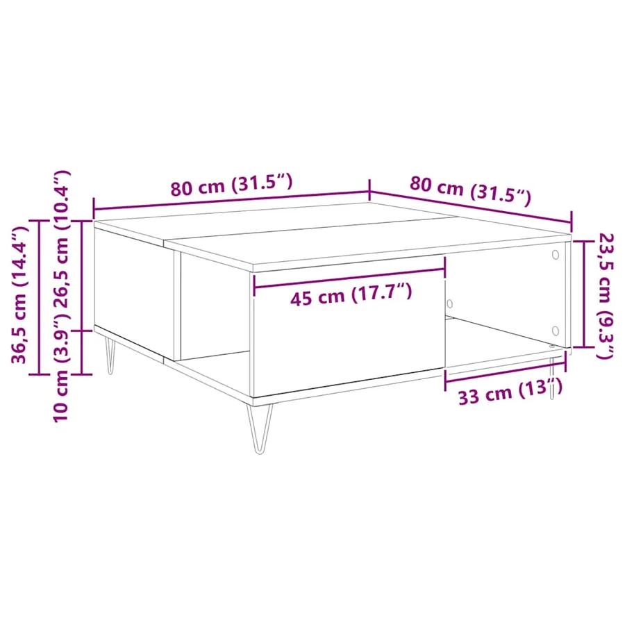 Table basse Chêne noir 80 x 80 x 36,5 cm Bois d'ingénierie - 11