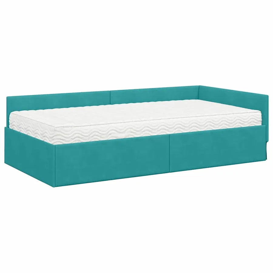 Cadre de lit d'angle avec matelas Autre 2 pcs Turquoise Velours - 4