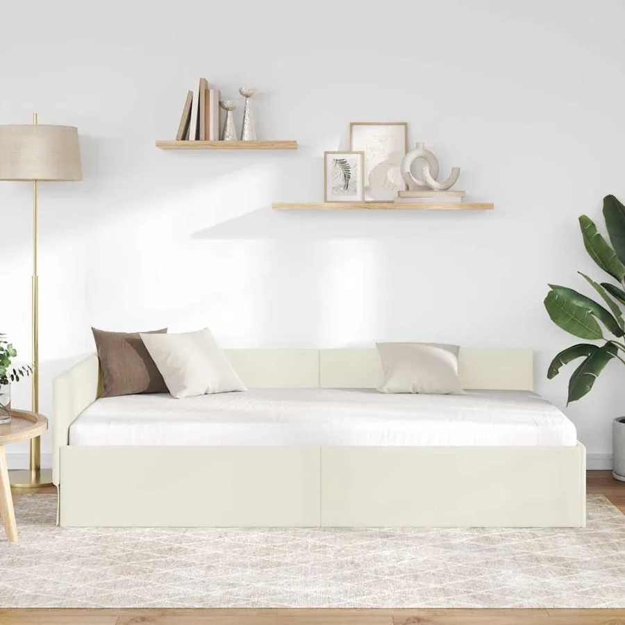 Cadre de lit d'angle Crème 90 cm x 190 cm Velours - 3