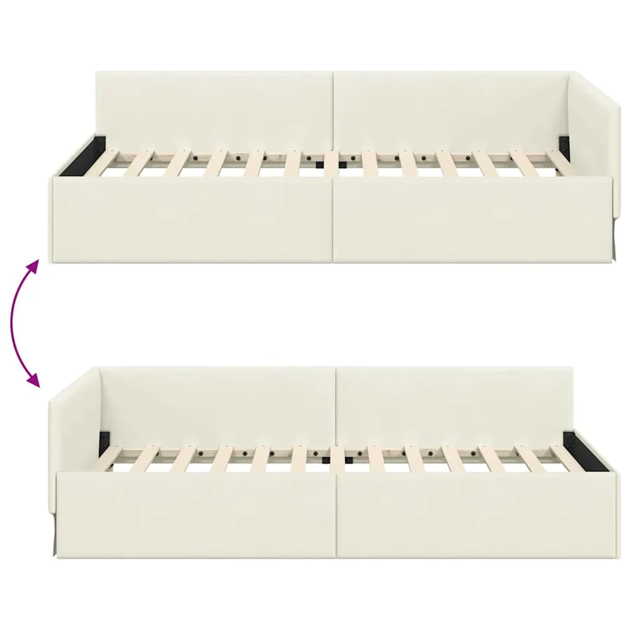 Cadre de lit d'angle Crème 90 cm x 190 cm Velours - 9