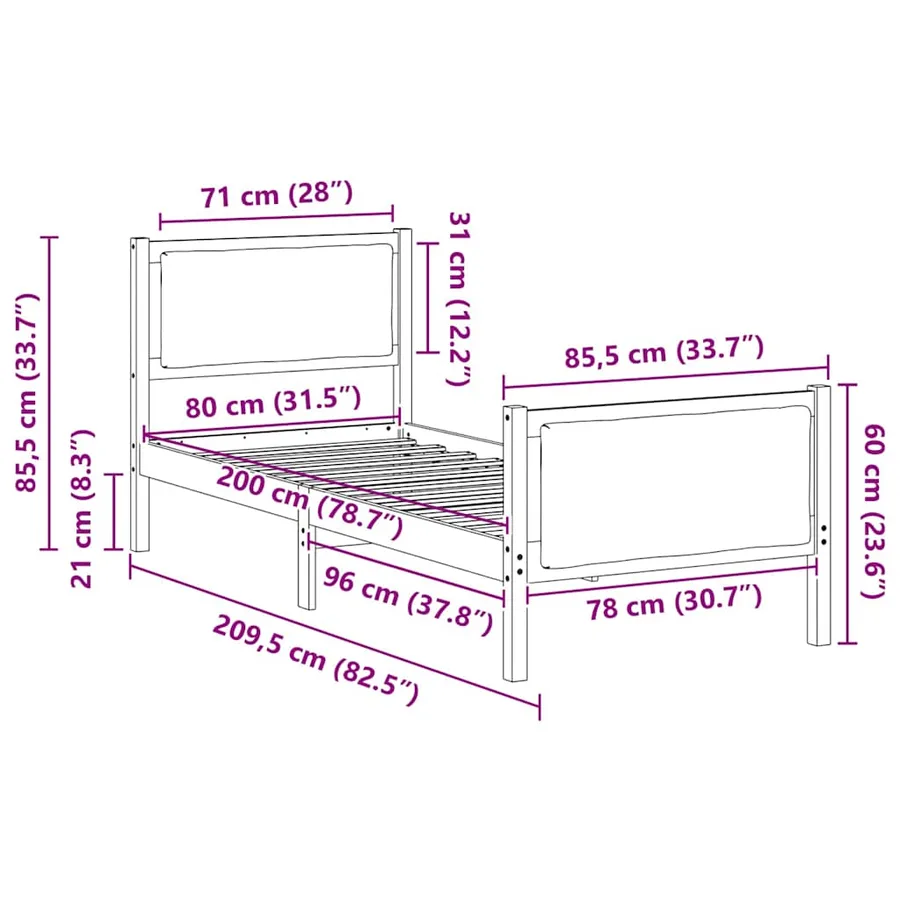 Cadre de lit avec tête de lit Gris clair 80 x 200 cm tissu - 11