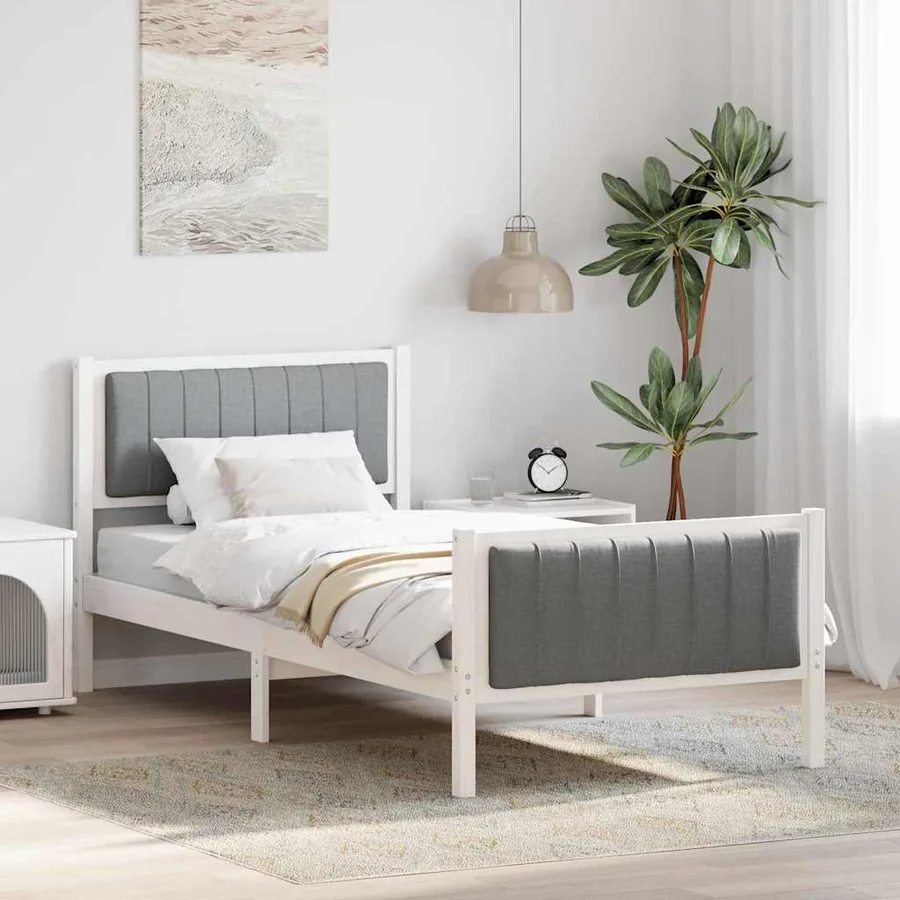 Cadre de lit Blanc et gris clair 90 x 190 cm Bois massif en pin