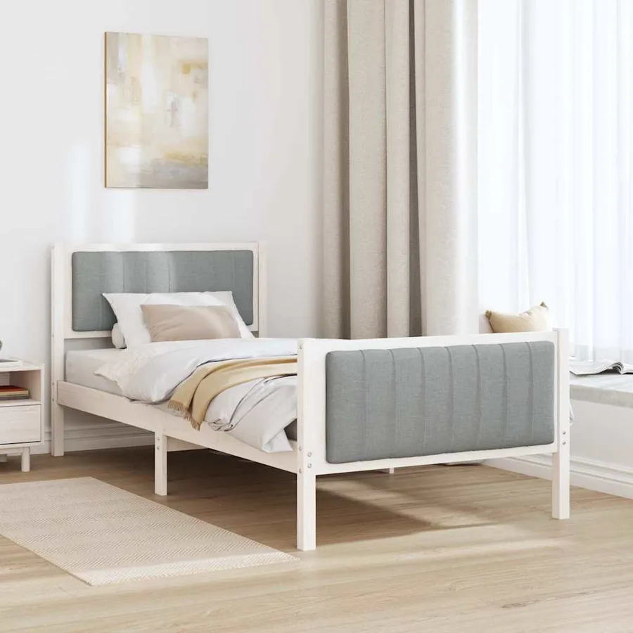 Cadre de lit Blanc et gris clair 90 x 190 cm Bois massif en pin - 4