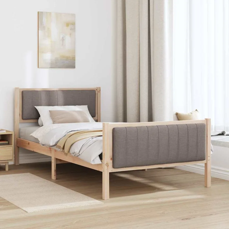 Cadre de lit Marron et taupe 100 x 200 cm Bois massif en pin - 4