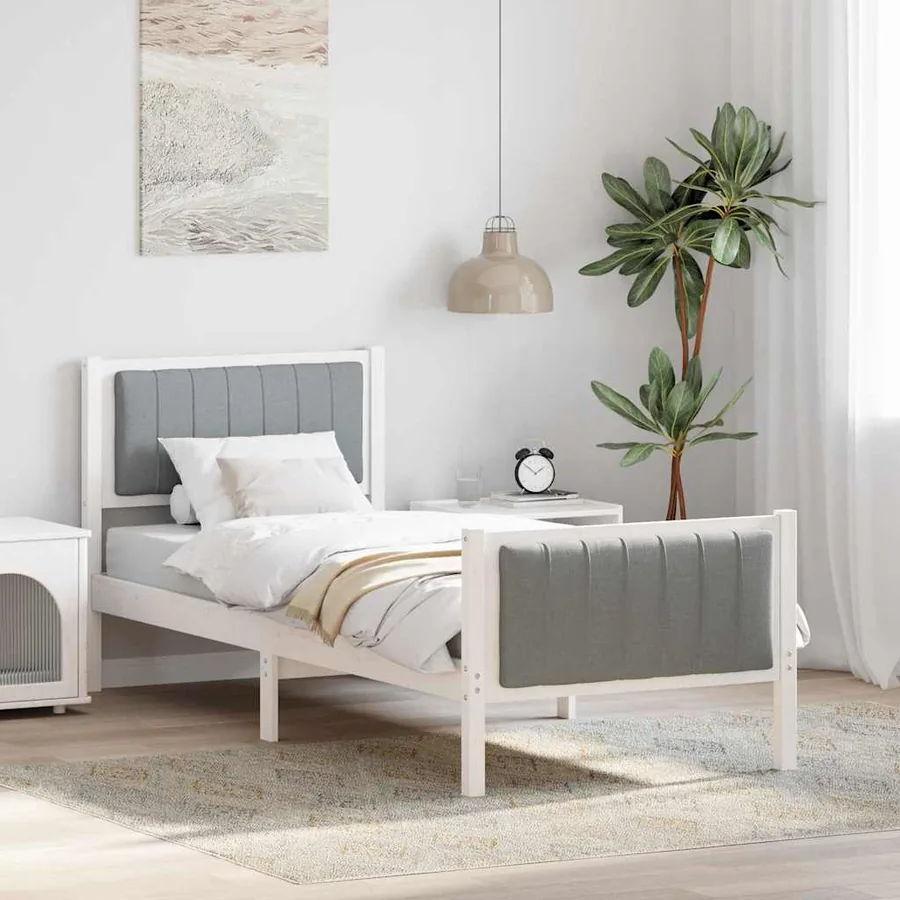 Cadre de lit Blanc et gris clair 80 x 200 cm Bois massif en pin