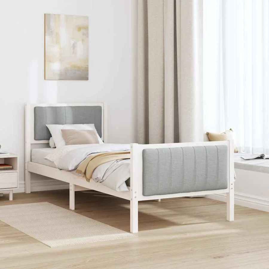 Cadre de lit Blanc et gris clair 80 x 200 cm Bois massif en pin - 4