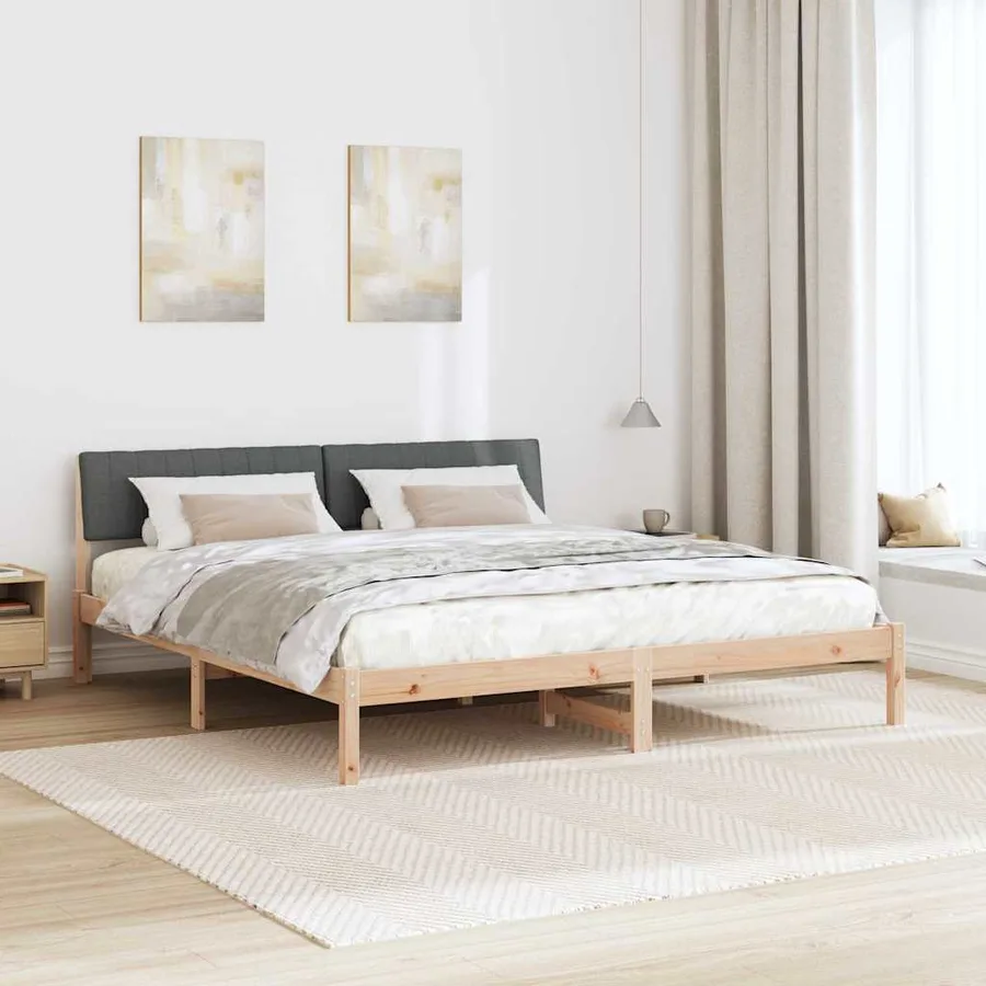 Cadre de lit avec tête de lit marron et gris foncé 180 x 200 cm - 4