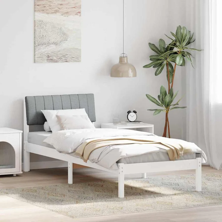 Cadre de lit Blanc et gris clair 75 x 190 cm Bois massif en pin