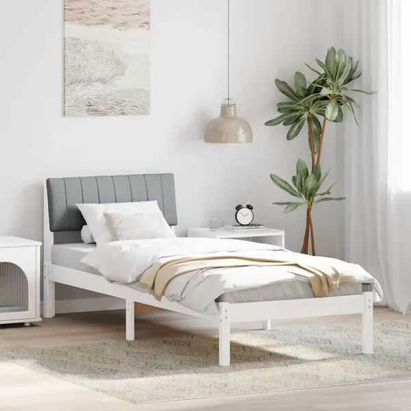 Cadre de lit Blanc et gris clair 75 x 190 cm Bois massif en pin