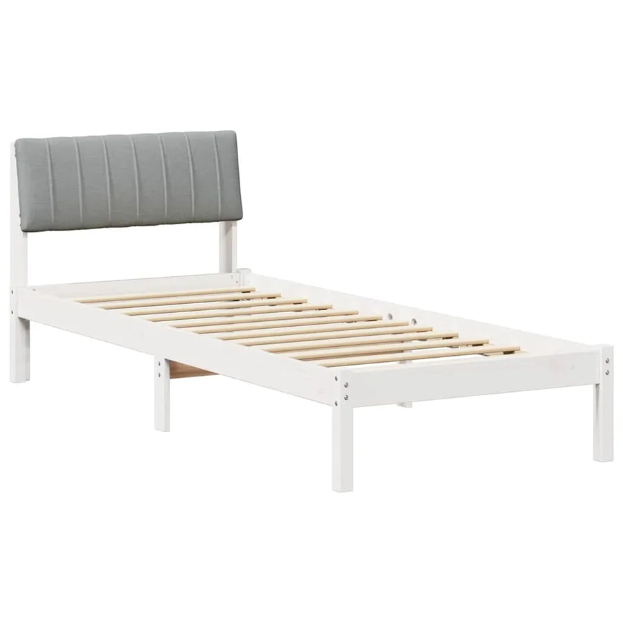 Cadre de lit Blanc et gris clair 75 x 190 cm Bois massif en pin - 2