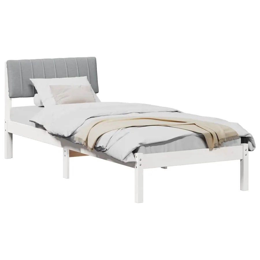 Cadre de lit Blanc et gris clair 75 x 190 cm Bois massif en pin - 3