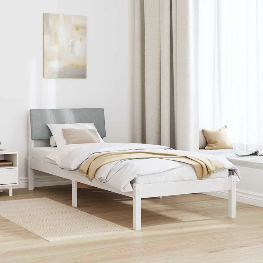 Cadre de lit Blanc et gris clair 75 x 190 cm Bois massif en pin - 4