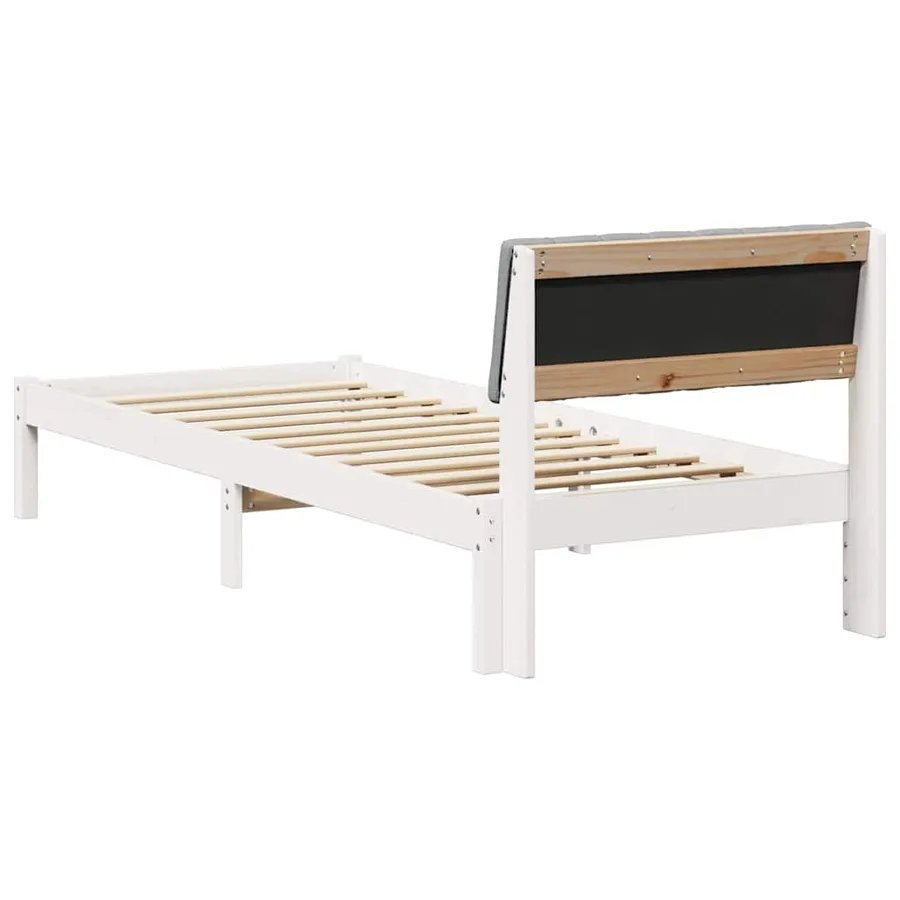 Cadre de lit Blanc et gris clair 75 x 190 cm Bois massif en pin - 7