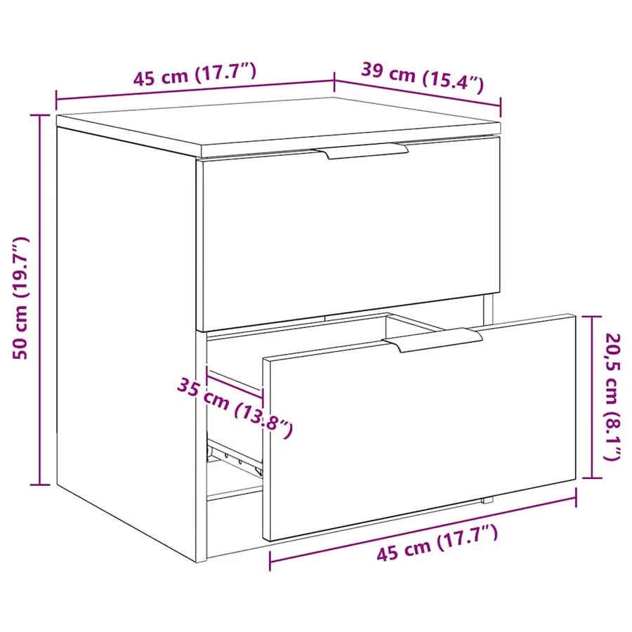 Cabinet de chevet avec tiroir 2 pcs Chêne noir 45 x 39 x 50cm - 15