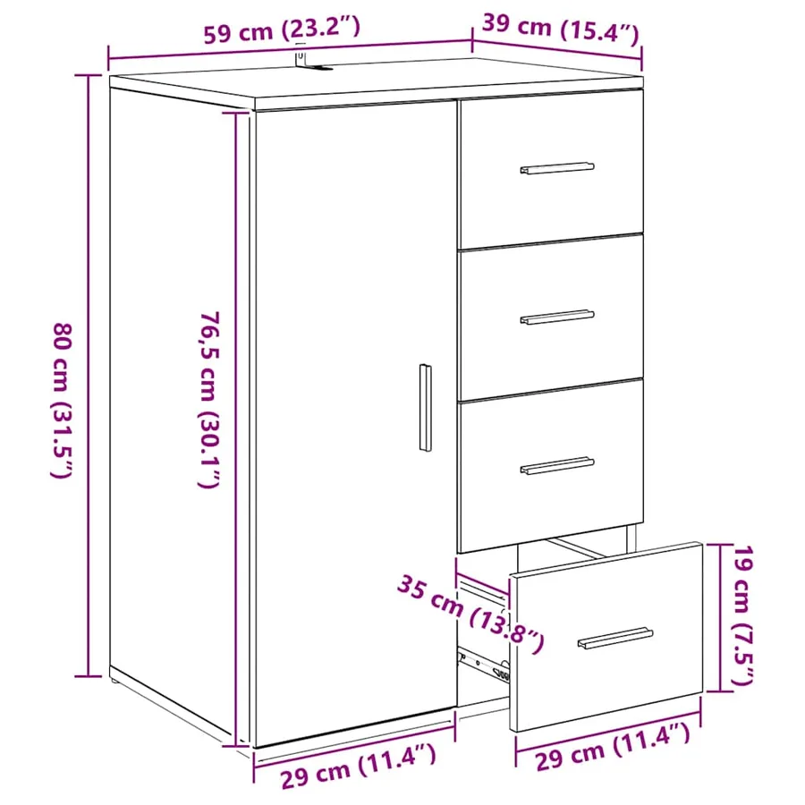 Buffet Chêne artisanal 59 x 39 x 80 cm Bois d'ingénierie - 16
