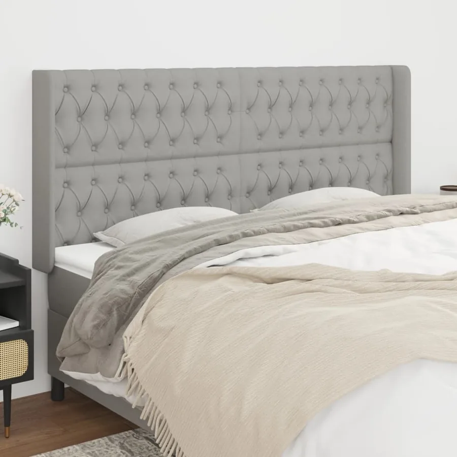Headboard with ears Light grey 203x16x118/128 cm Fabric