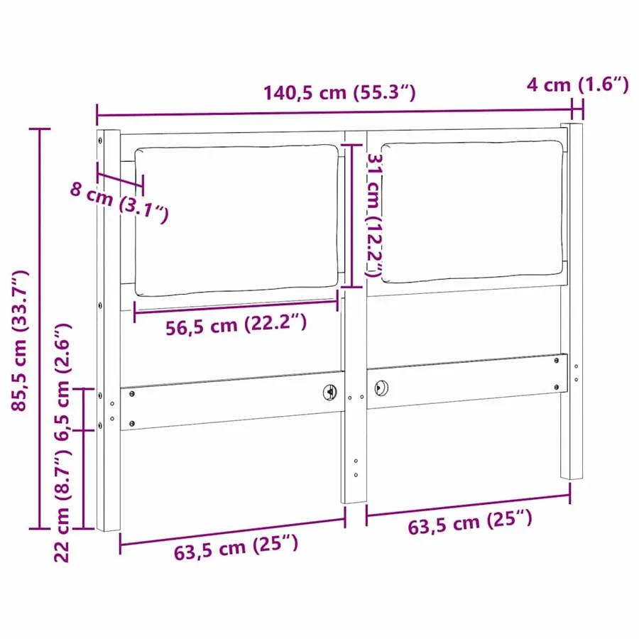 Tête de lit Autre Marron 135 cm Bois massif en pin - 11