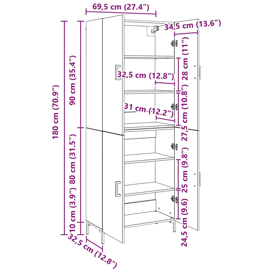 Haut Armoire Chêne noir 69,5 x 34 x 180 cm Bois d'ingénierie - 13