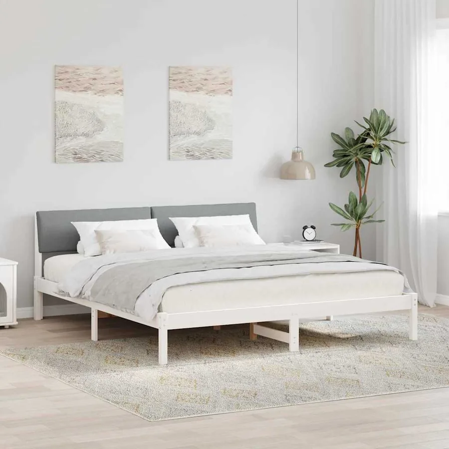 Cadre de lit avec tête de lit Blanc et gris clair 180 x 200 cm