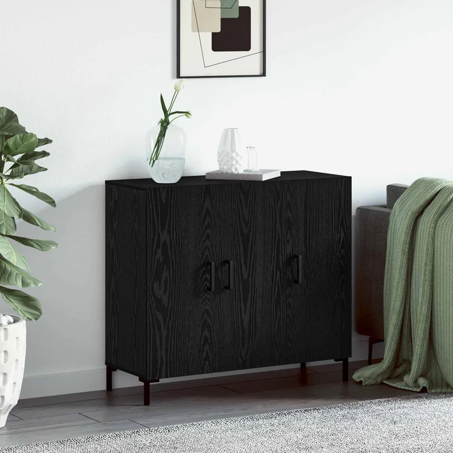 Buffet Chêne noir 90 x 34 x 80 cm Bois d'ingénierie