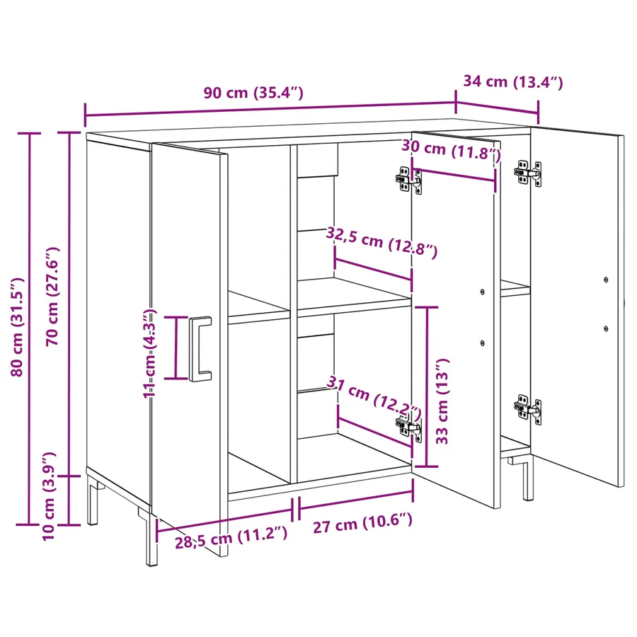 Buffet Chêne noir 90 x 34 x 80 cm Bois d'ingénierie - 13