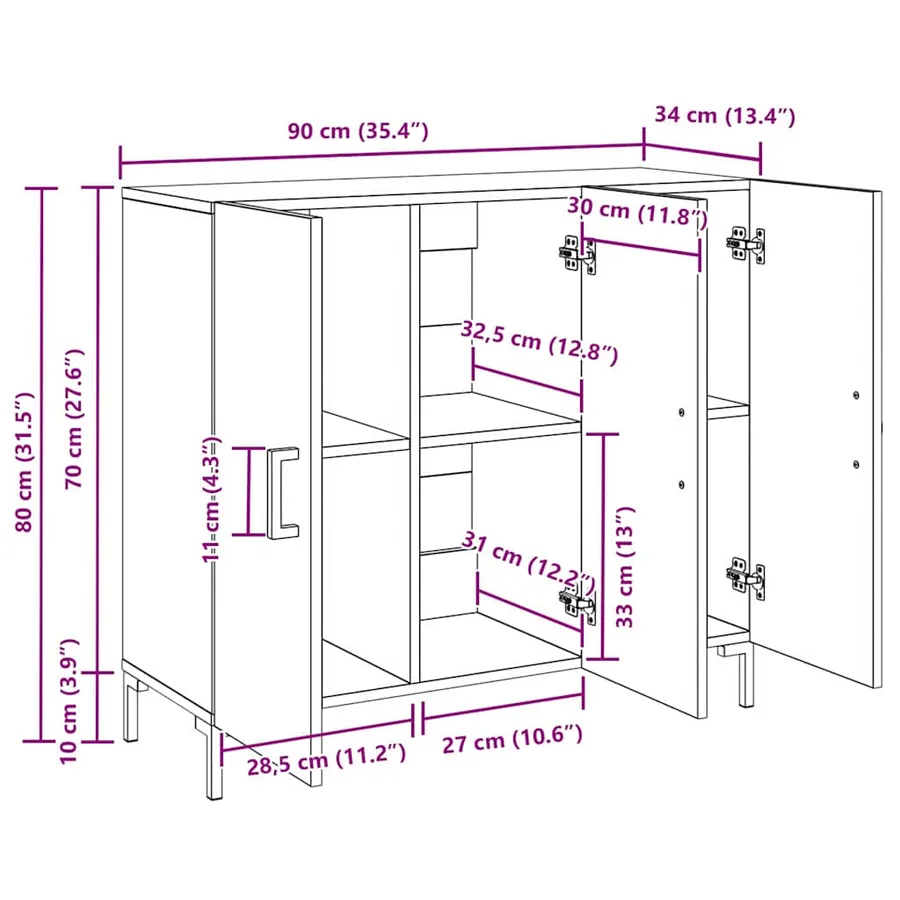 Buffet Chêne noir 90 x 34 x 80 cm Bois d'ingénierie - 14
