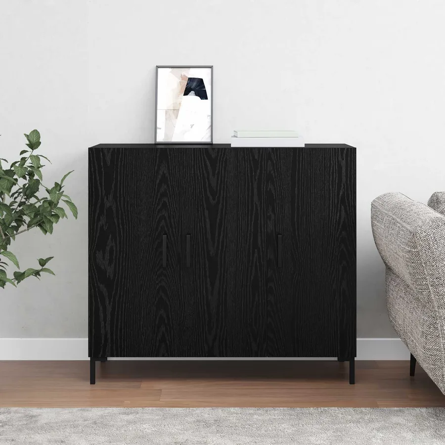 Buffet Chêne noir 90 x 34 x 80 cm Bois d'ingénierie - 4